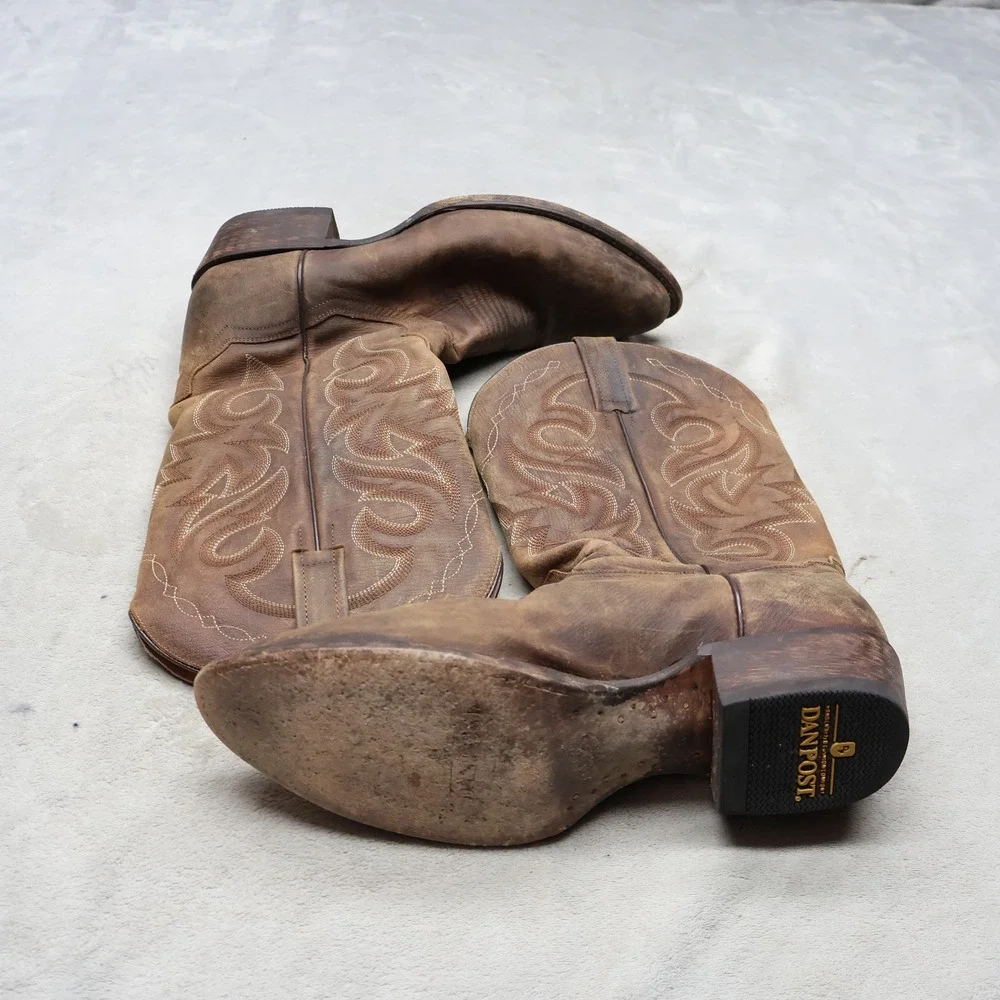 Dan Post Men 11D Western Boots Brown Leather Cowboy Embroidered Pull On 2153